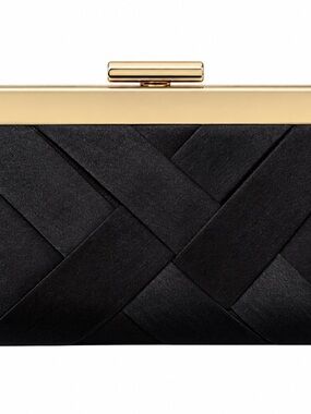 La Regale Black Woven Clutch with Gold Frame